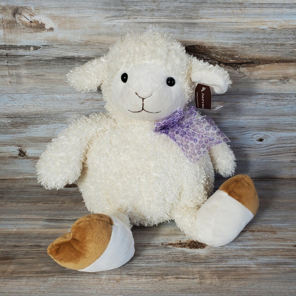 Papyrus White Lamb Sheep Plush Stuffed Animal Purple Floral Bow New with Tags